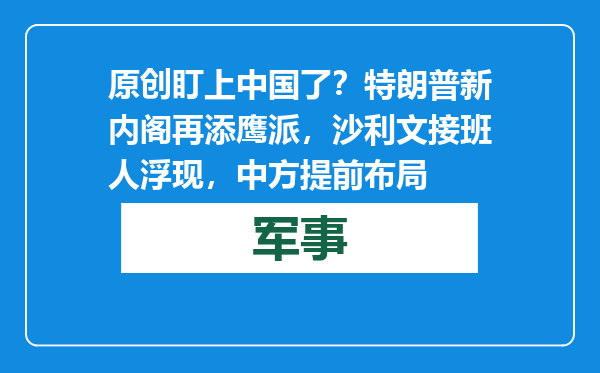 原创            盯上中国了？特朗普新内阁再添鹰派，沙利文接班人浮现，中方提前布局