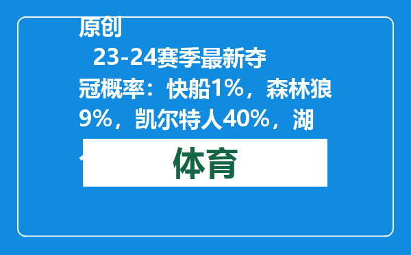 原创            23-24赛季最新夺冠概率：快船1%，森林狼9%，凯尔特人40%，湖人呢