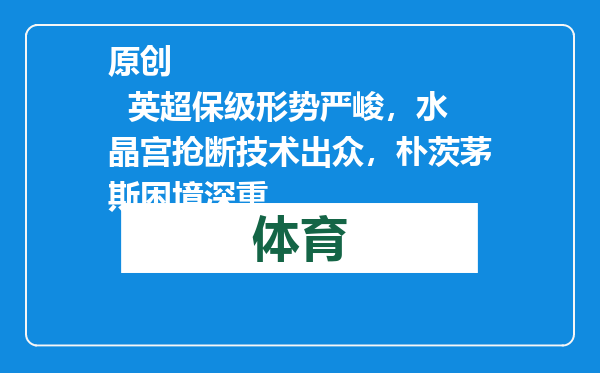 原创            英超保级形势严峻，水晶宫抢断技术出众，朴茨茅斯困境深重