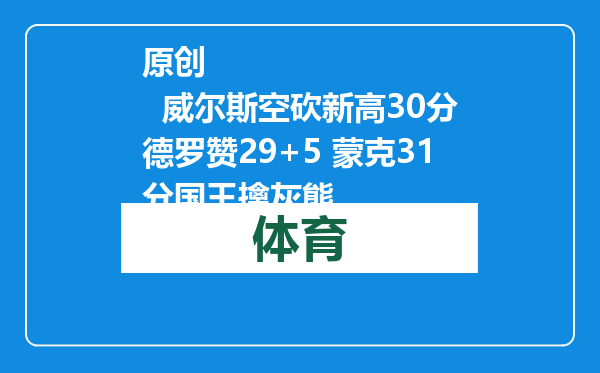 原创            威尔斯空砍新高30分德罗赞29+5 蒙克31分国王擒灰熊
