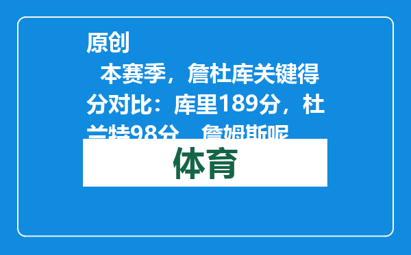 原创            本赛季，詹杜库关键得分对比：库里189分，杜兰特98分，詹姆斯呢