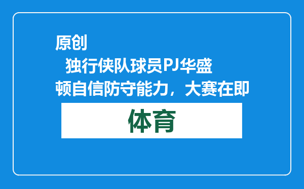 原创            独行侠队球员PJ华盛顿自信防守能力，大赛在即