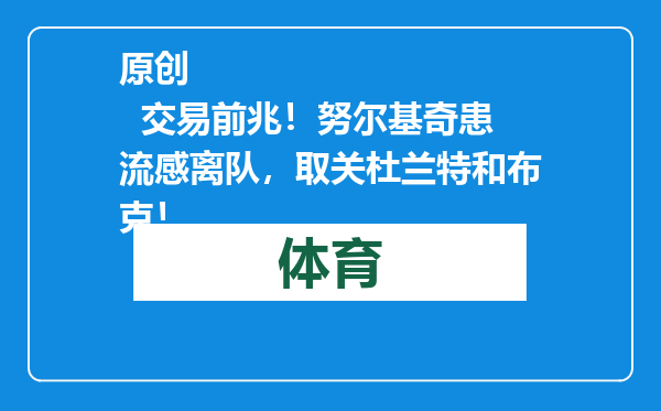 原创            交易前兆！努尔基奇患流感离队，取关杜兰特和布克！