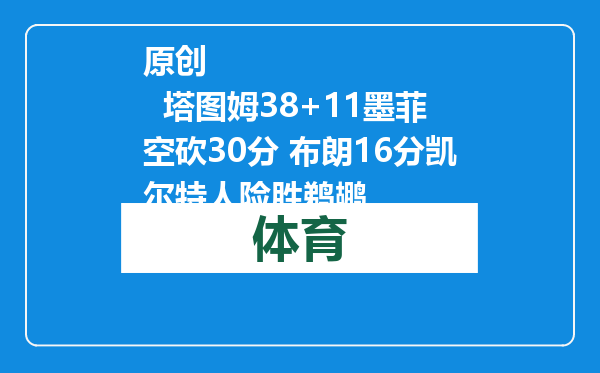 原创            塔图姆38+11墨菲空砍30分 布朗16分凯尔特人险胜鹈鹕