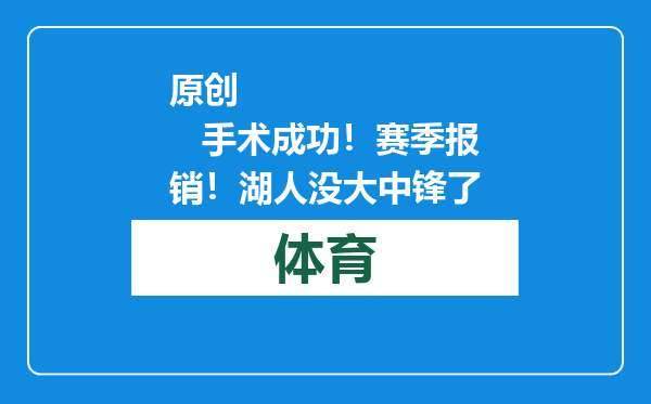 原创            手术成功！赛季报销！湖人没大中锋了