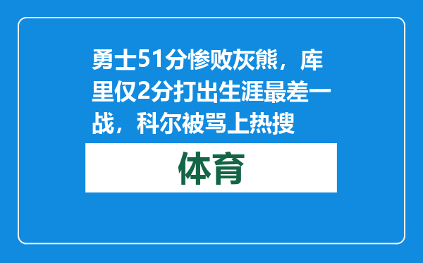 勇士51分惨败灰熊，库里仅2分打出生涯最差一战，科尔被骂上热搜