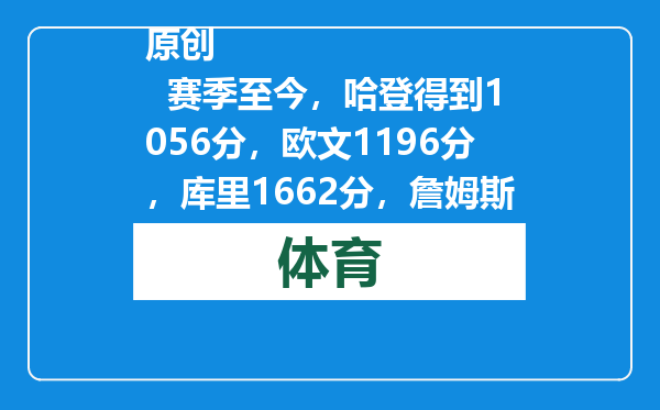 原创            赛季至今，哈登得到1056分，欧文1196分，库里1662分，詹姆斯呢？