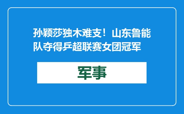 孙颖莎独木难支！山东鲁能队夺得乒超联赛女团冠军