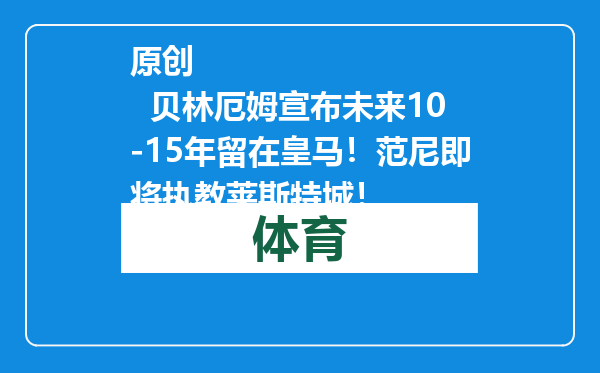 原创            贝林厄姆宣布未来10-15年留在皇马！范尼即将执教莱斯特城！