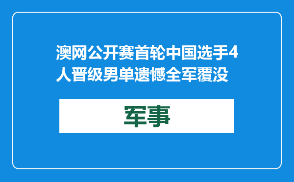 澳网公开赛首轮中国选手4人晋级 男单遗憾全军覆没