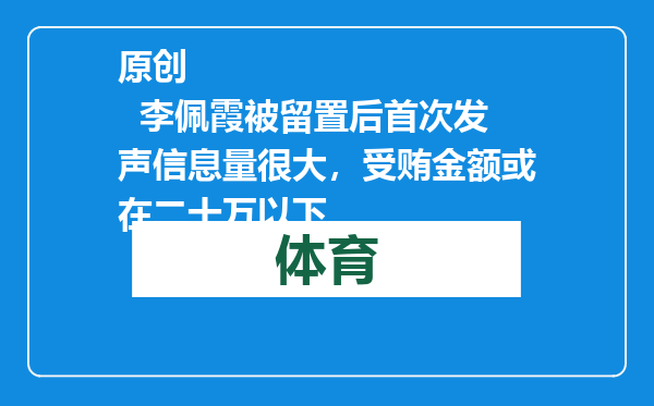 原创            李佩霞被留置后首次发声信息量很大，受贿金额或在二十万以下