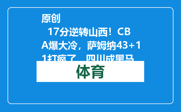 原创            17分逆转山西！CBA爆大冷，萨姆纳43+11打疯了，四川成黑马
