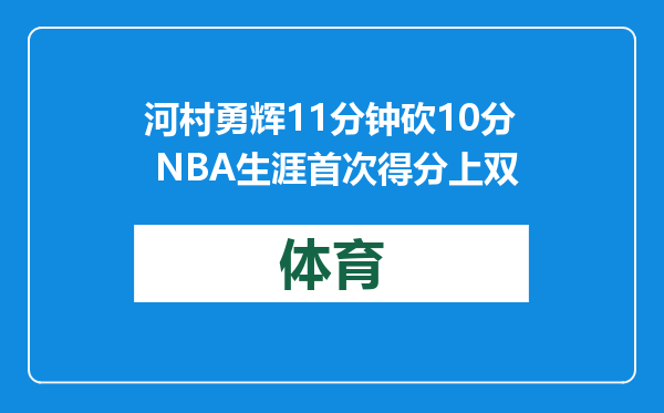 河村勇辉11分钟砍10分 NBA生涯首次得分上双