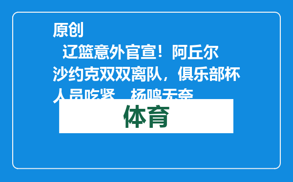 原创            辽篮意外官宣！阿丘尔沙约克双双离队，俱乐部杯人员吃紧，杨鸣无奈
