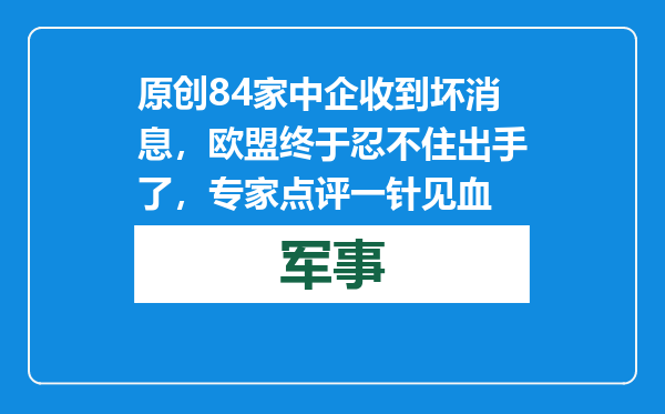 原创            84家中企收到坏消息，欧盟终于忍不住出手了，专家点评一针见血