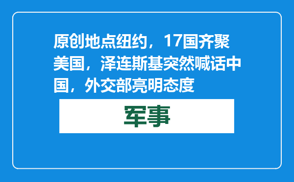 原创            地点纽约，17国齐聚美国，泽连斯基突然喊话中国，外交部亮明态度