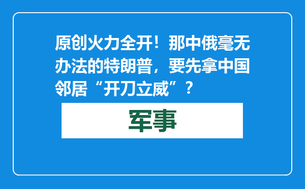 原创            火力全开！那中俄毫无办法的特朗普，要先拿中国邻居“开刀立威”？