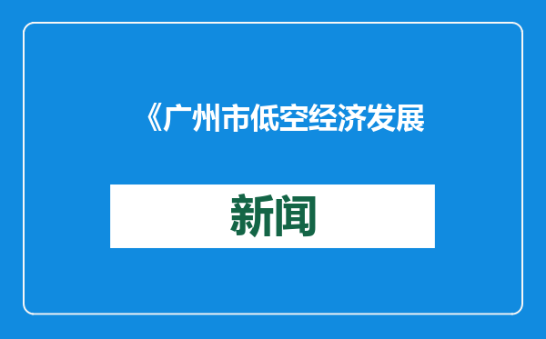 《广州市低空经济发展条例》正式发布，2月28日起施行