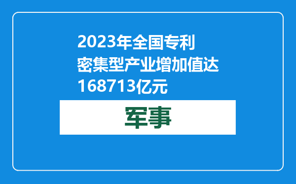 2023年全国专利密集型产业增加值达168713亿元
