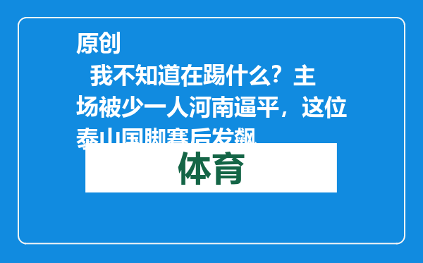 原创            我不知道在踢什么？主场被少一人河南逼平，这位泰山国脚赛后发飙