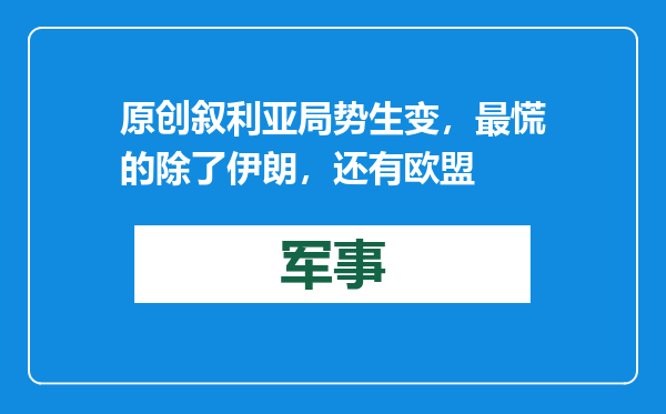 原创            叙利亚局势生变，最慌的除了伊朗，还有欧盟