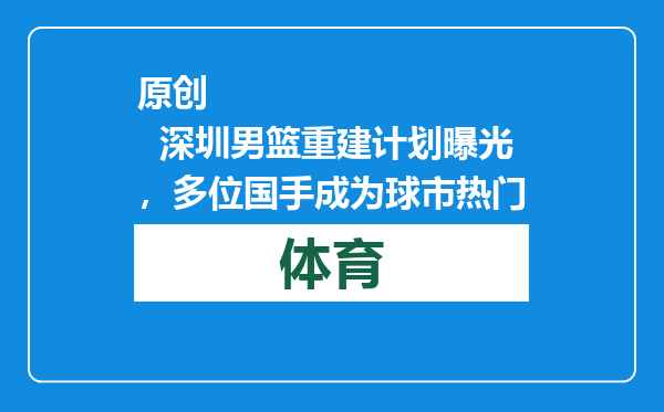 原创            深圳男篮重建计划曝光，多位国手成为球市热门