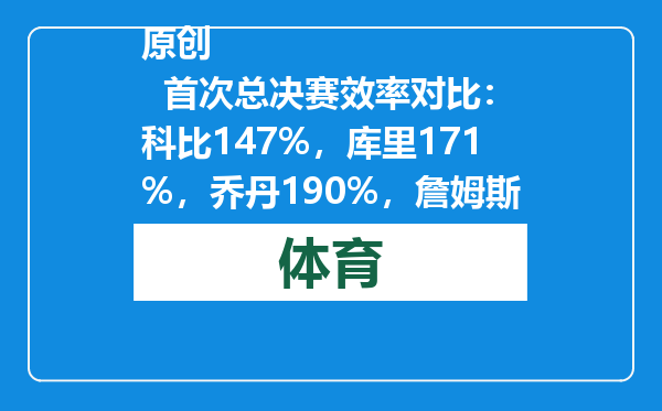 原创            首次总决赛效率对比：科比147%，库里171%，乔丹190%，詹姆斯多少