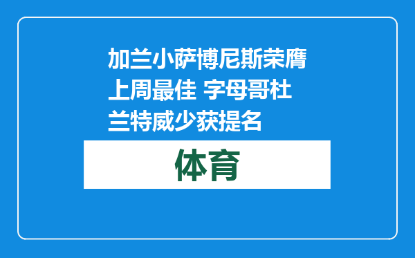 加兰小萨博尼斯荣膺上周最佳 字母哥杜兰特威少获提名