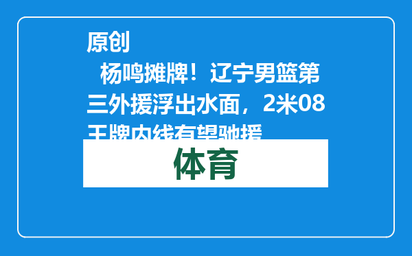 原创            杨鸣摊牌！辽宁男篮第三外援浮出水面，2米08王牌内线有望驰援
