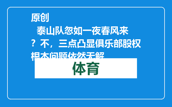 原创            泰山队忽如一夜春风来？不，三点凸显俱乐部股权根本问题依然无解