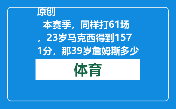 原创            本赛季，同样打61场，23岁马克西得到1571分，那39岁詹姆斯多少分