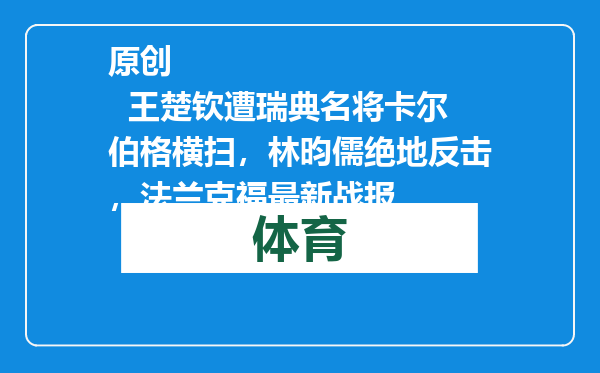 原创            王楚钦遭瑞典名将卡尔伯格横扫，林昀儒绝地反击，法兰克福最新战报