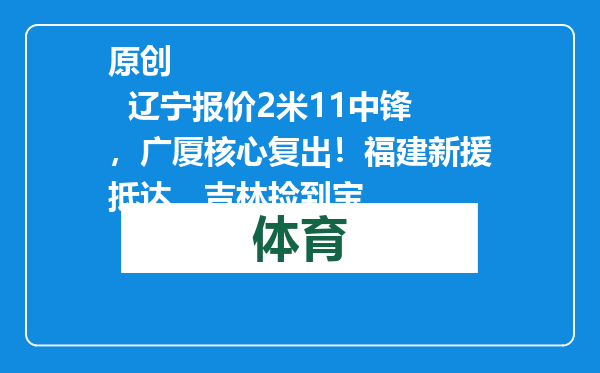 原创            辽宁报价2米11中锋，广厦核心复出！福建新援抵达，吉林捡到宝
