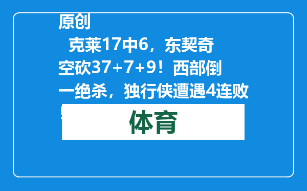 原创            克莱17中6，东契奇空砍37+7+9！西部倒一绝杀，独行侠遭遇4连败！