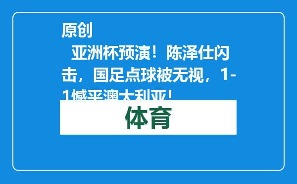 原创            亚洲杯预演！陈泽仕闪击，国足点球被无视，1-1憾平澳大利亚！