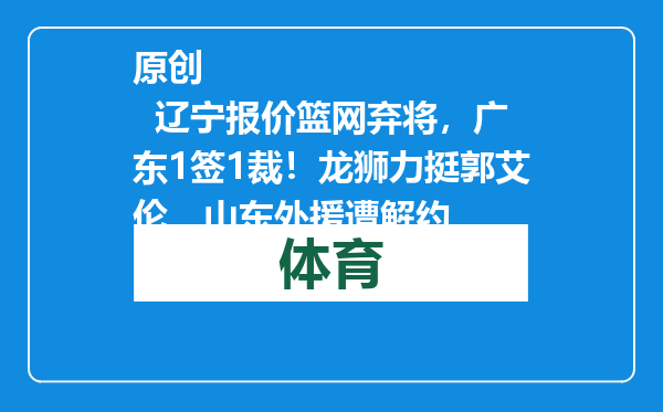原创            辽宁报价篮网弃将，广东1签1裁！龙狮力挺郭艾伦，山东外援遭解约