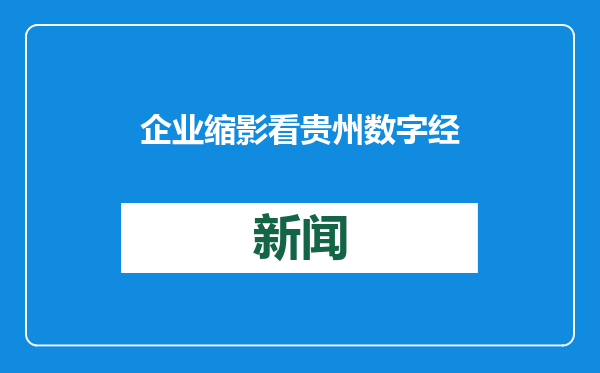 企业缩影看贵州数字经济高质量发展
