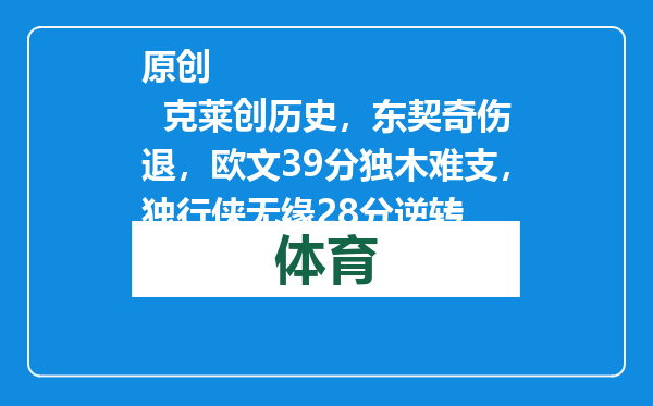 原创            克莱创历史，东契奇伤退，欧文39分独木难支，独行侠无缘28分逆转