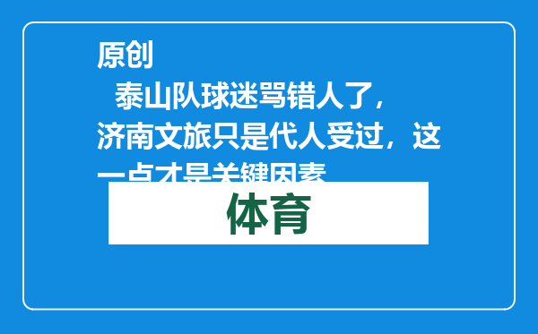 原创            泰山队球迷骂错人了，济南文旅只是代人受过，这一点才是关键因素