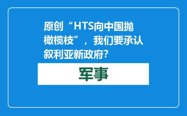 原创            “HTS向中国抛橄榄枝”，我们要承认叙利亚新政府？