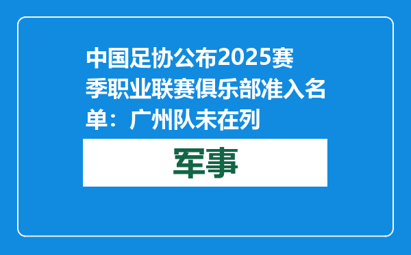 中国足协公布2025赛季职业联赛俱乐部准入名单：广州队未在列