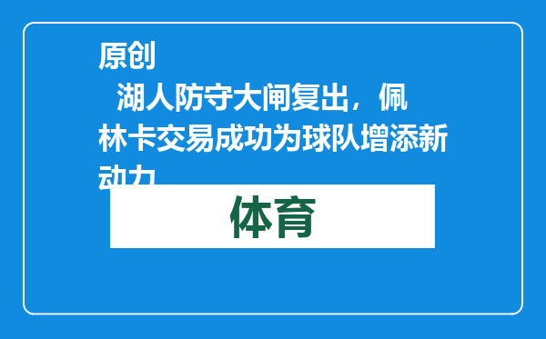 原创            湖人防守大闸复出，佩林卡交易成功为球队增添新动力