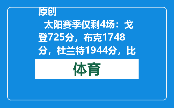 原创            太阳赛季仅剩4场：戈登725分，布克1748分，杜兰特1944分，比尔呢
