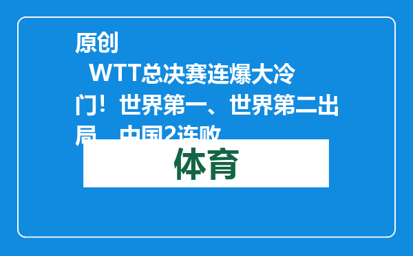 原创            WTT总决赛连爆大冷门！世界第一、世界第二出局，中国2连败