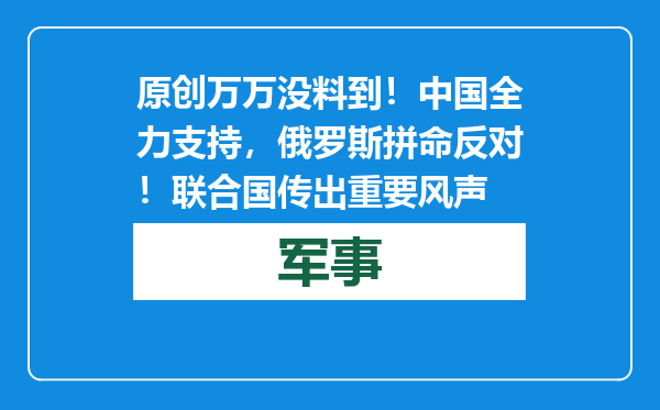 原创            万万没料到！中国全力支持，俄罗斯拼命反对！联合国传出重要风声