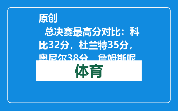 原创            总决赛最高分对比：科比32分，杜兰特35分，奥尼尔38分，詹姆斯呢