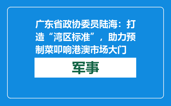 广东省政协委员陆海：打造“湾区标准”，助力预制菜叩响港澳市场大门