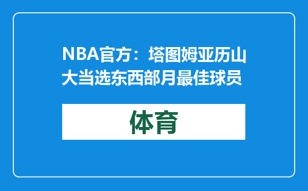 NBA官方：塔图姆亚历山大当选东西部月最佳球员