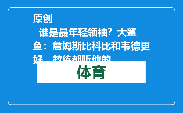 原创            谁是最年轻领袖？大鲨鱼：詹姆斯比科比和韦德更好，教练都听他的
