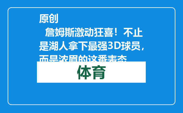 原创            詹姆斯激动狂喜！不止是湖人拿下最强3D球员，而是浓眉的这番表态